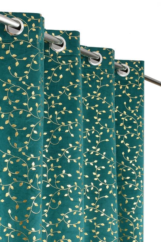 IVAZA Heavy Velvet Fabric Luxury Looks Room Darkening Foil Floral Printed Curtains 9 Feet for Long Door, Aqua, 1 Piece Curtain (B0D762VXP9) Amazon Price History, Amazon Price Tracker