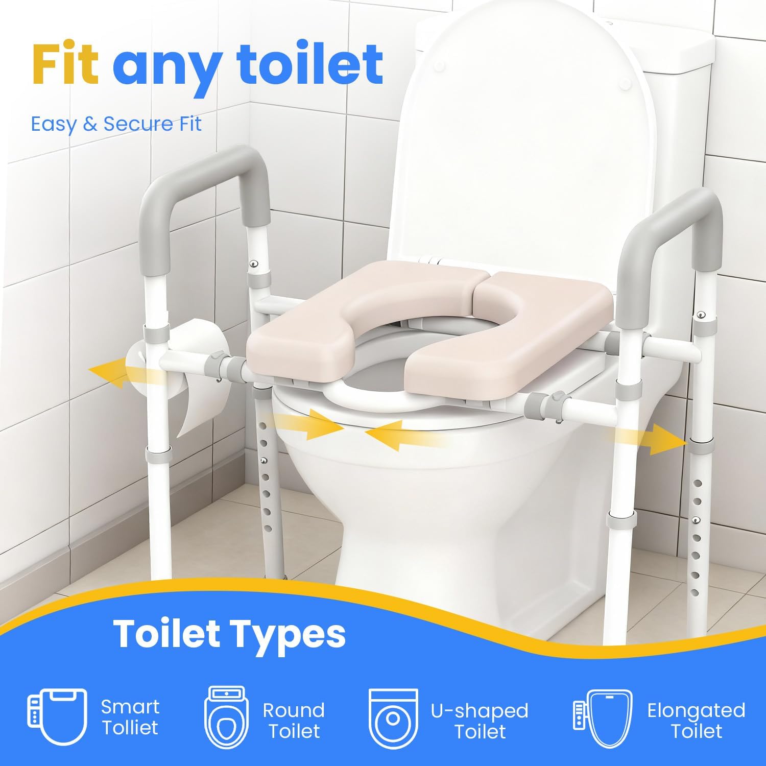 Amico degli uomini Sedile WC rialzato con maniglie - Altezza e larghezza regolabili per anziani e disabili, struttura portante fino a 180 kg, adatto a tutti i tipi di WC