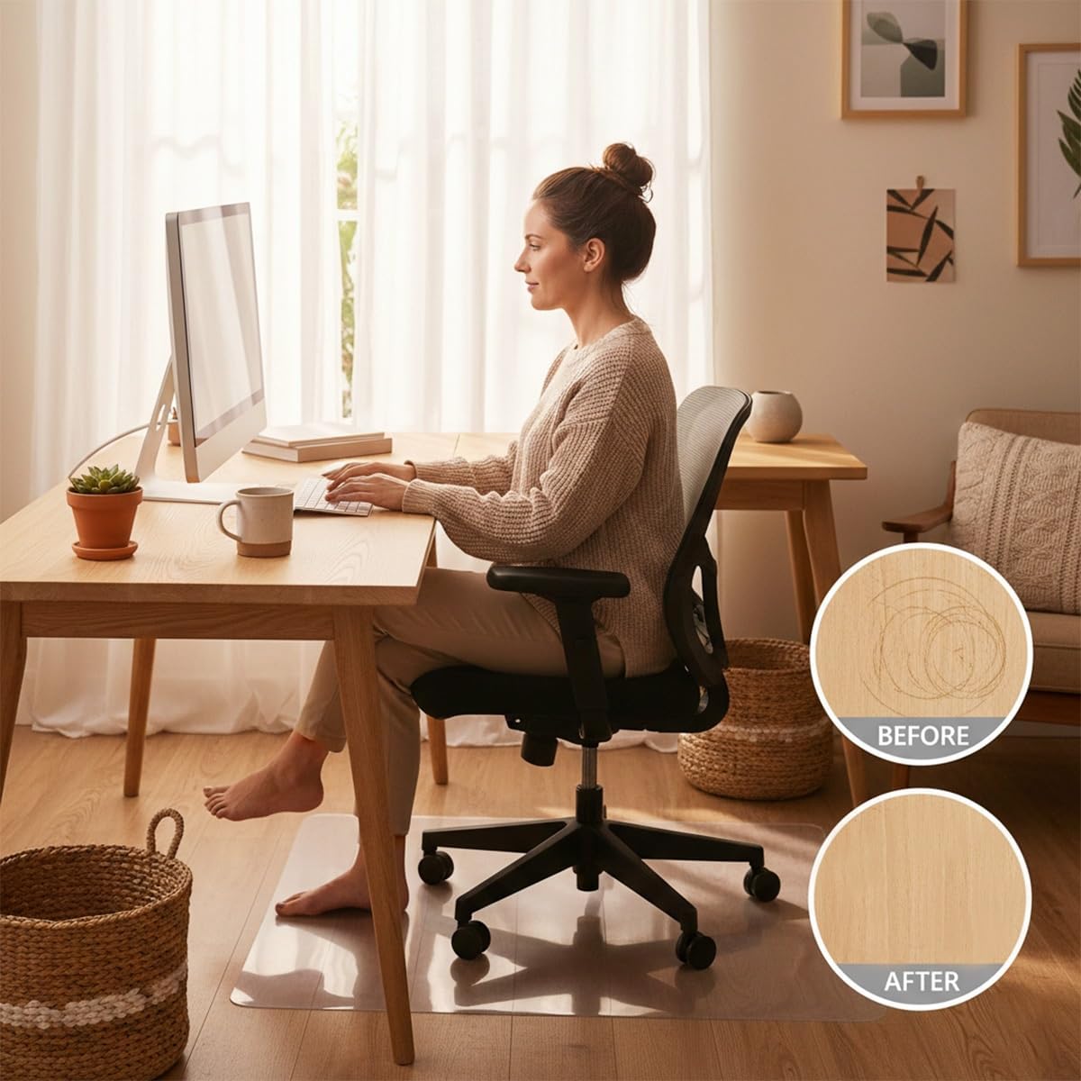 Clear Chair Mat for Hardwood Floors, Plastic Office Chair Mats for Hard Wood and Tile Floors, 1.5mm Floor Mat for Rolling Chairs, Heavy Duty PVC Floor Protector for Home or Office(Clear,30" x 60")
