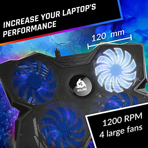 Klim Wind Rgb Laptop Cooling Pad - More Than 500,000 Units Sold - New 2023 - Powerful Rapid Action Laptop Cooler - Laptop Stand With 4 Cooling Fans At 1200 Rpm - 2 Usb Ports - Pc Mac Ps5 Ps4 Xbox One #TOP2