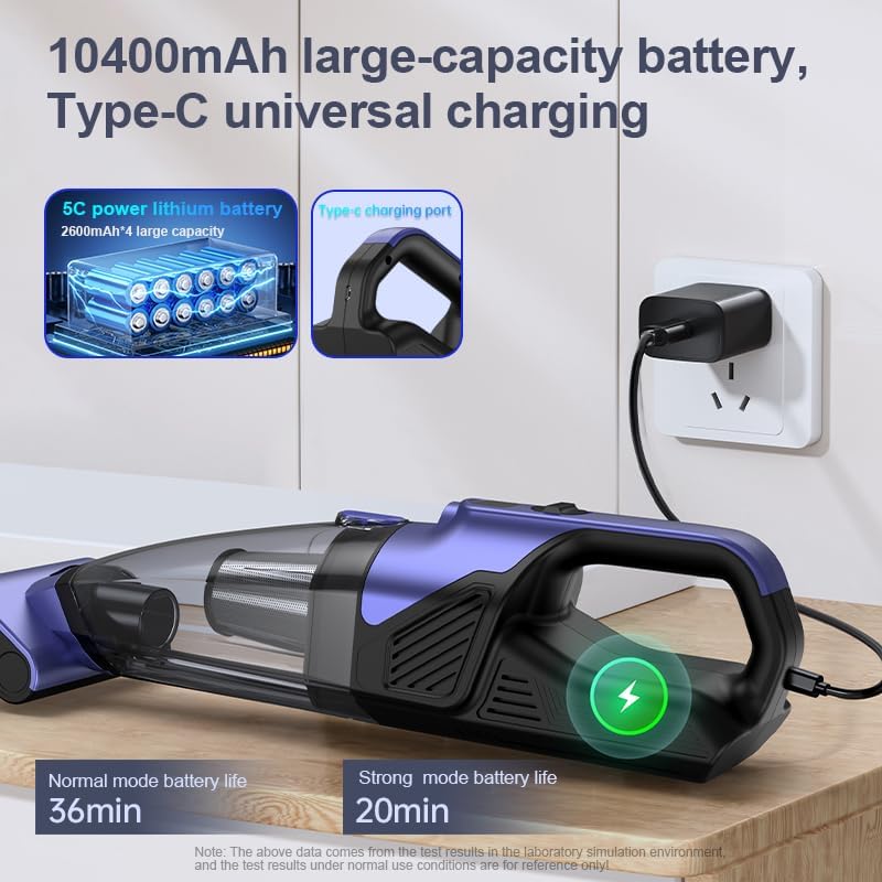 Miniatura 9 de Aspiradora de mano para mascotas, inalámbrica, 10400 mAh, aspiradora de coche de alta potencia con luz LED recargable, aspiradora de mano con filtro