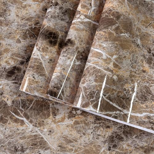 Image of Wide Marble Granite Peel and Stick Wallpaper Contact Paper for Countertops | Counter Top Covers Brown Thick Waterproof Self-Adhesive Marble Vinyl Wrap 31.5x354inch Dark Wall Paper for Kitchen Bathroom