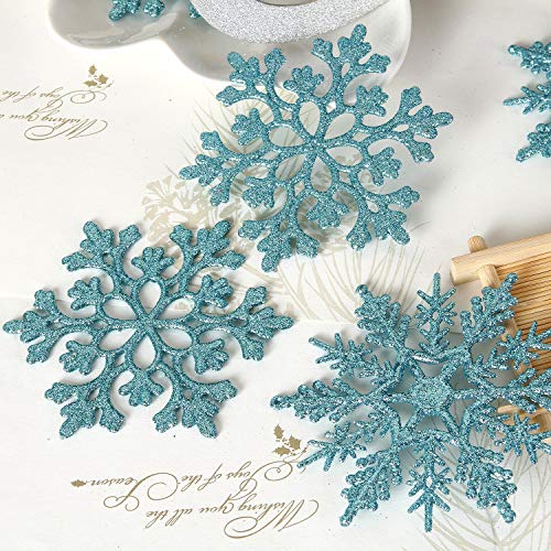Sea Team Plastic Christmas Glitter Snowflake Ornaments Christmas Tree Decorations, 4-Inch, Set Of 36, Babyblue #TOP2