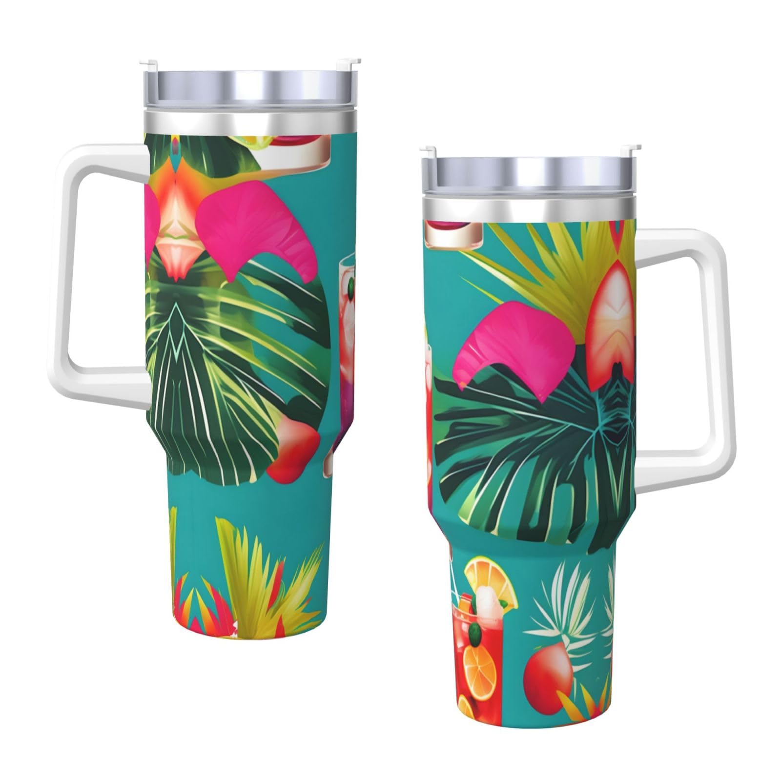 Tropical Cocktails Ice Bully - Botella de agua de acero inoxidable con aislamiento de doble pared con asa y tapa con popote