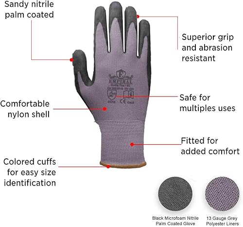 Miniatura 6 de Guante de trabajo de seguridad, revestimiento de palma de nitrilo macroespuma, agarre sólido en condiciones de aceite, repelente de líquidos y