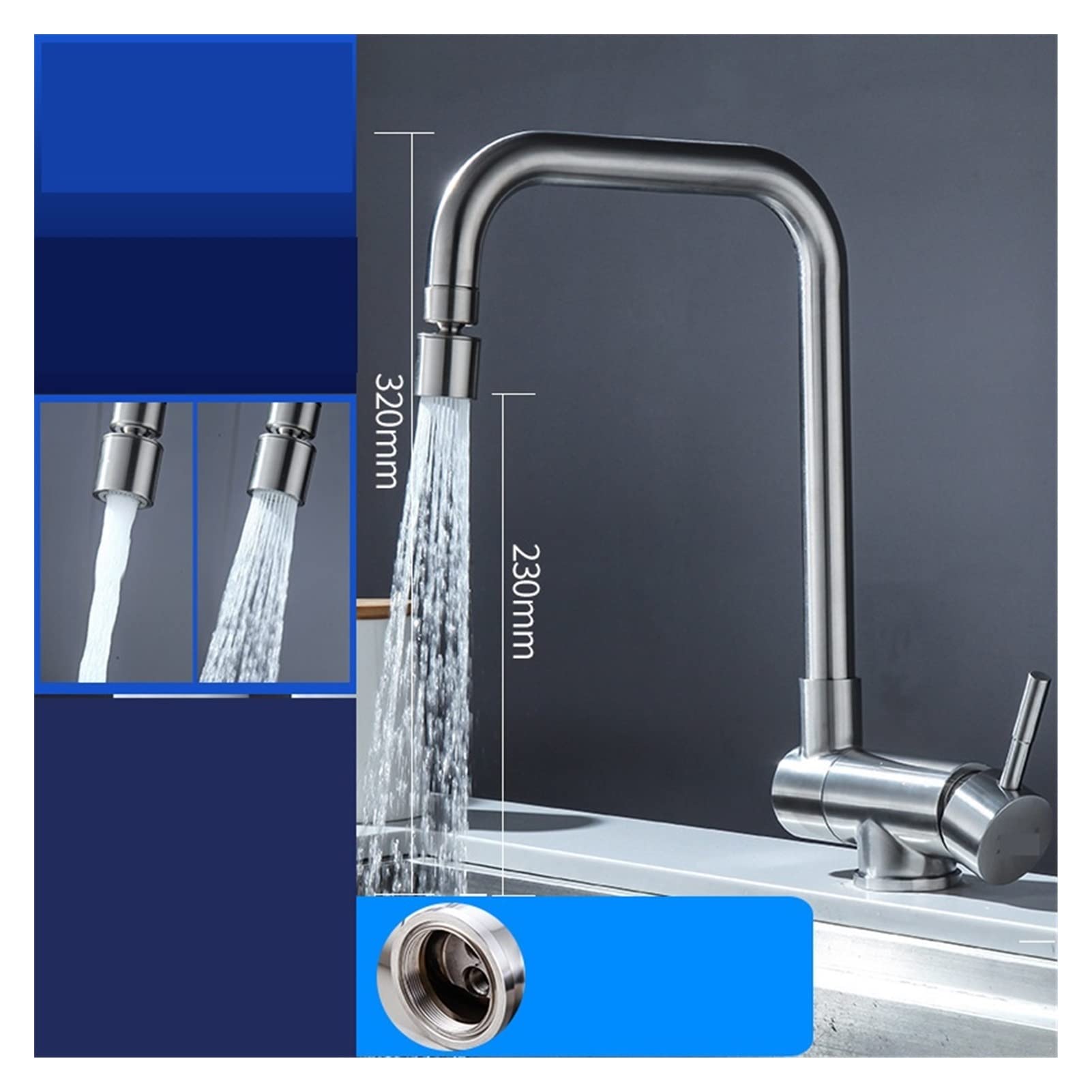 Grifo de baño, Grifo de cocina plegable Tipo agua caliente y frío Lavabo 304 Fregadero acero inoxidable puede ser un grifo universal(B)