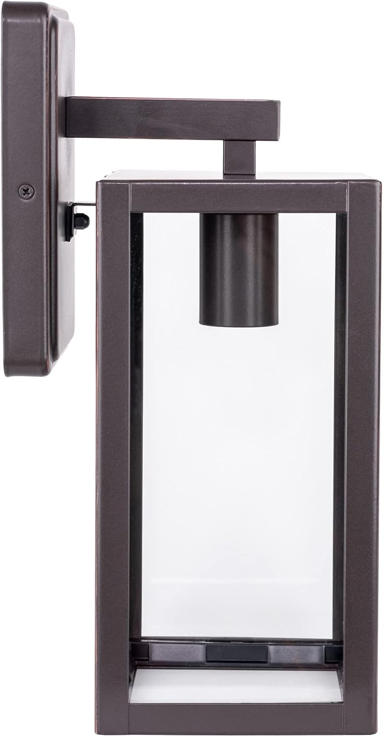 LIT-PaTH Outdoor Wall Lantern, Wall Sconce as Porch Lighting Fixture, E26 Medium Base Max 60W, Anti-Rust Metal with Glass Shade, Oil Rubbed Bronze Finish, 2-Pack