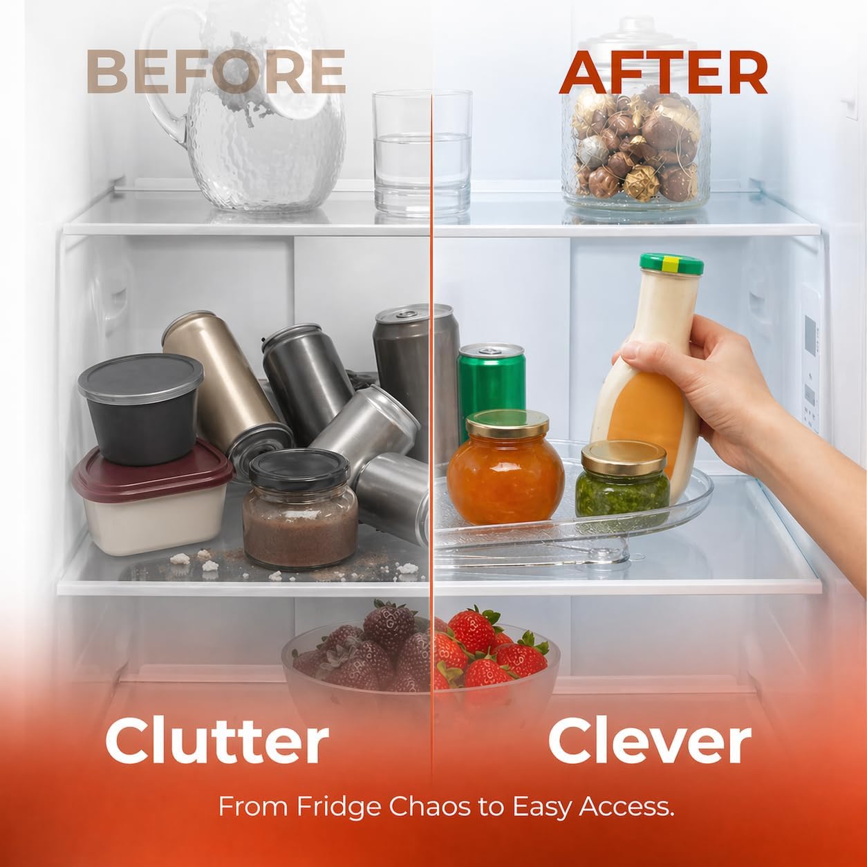 Oizeir Refrigerator Lazy Susan (2PK) - Clear Rectangular Fridge Organizer - Turntable Tray Lazy Susan for Refrigerator - Cabinet & Pantry Organizer - Smooth 360° Rotating Swivel Spinning Fridge Shelf