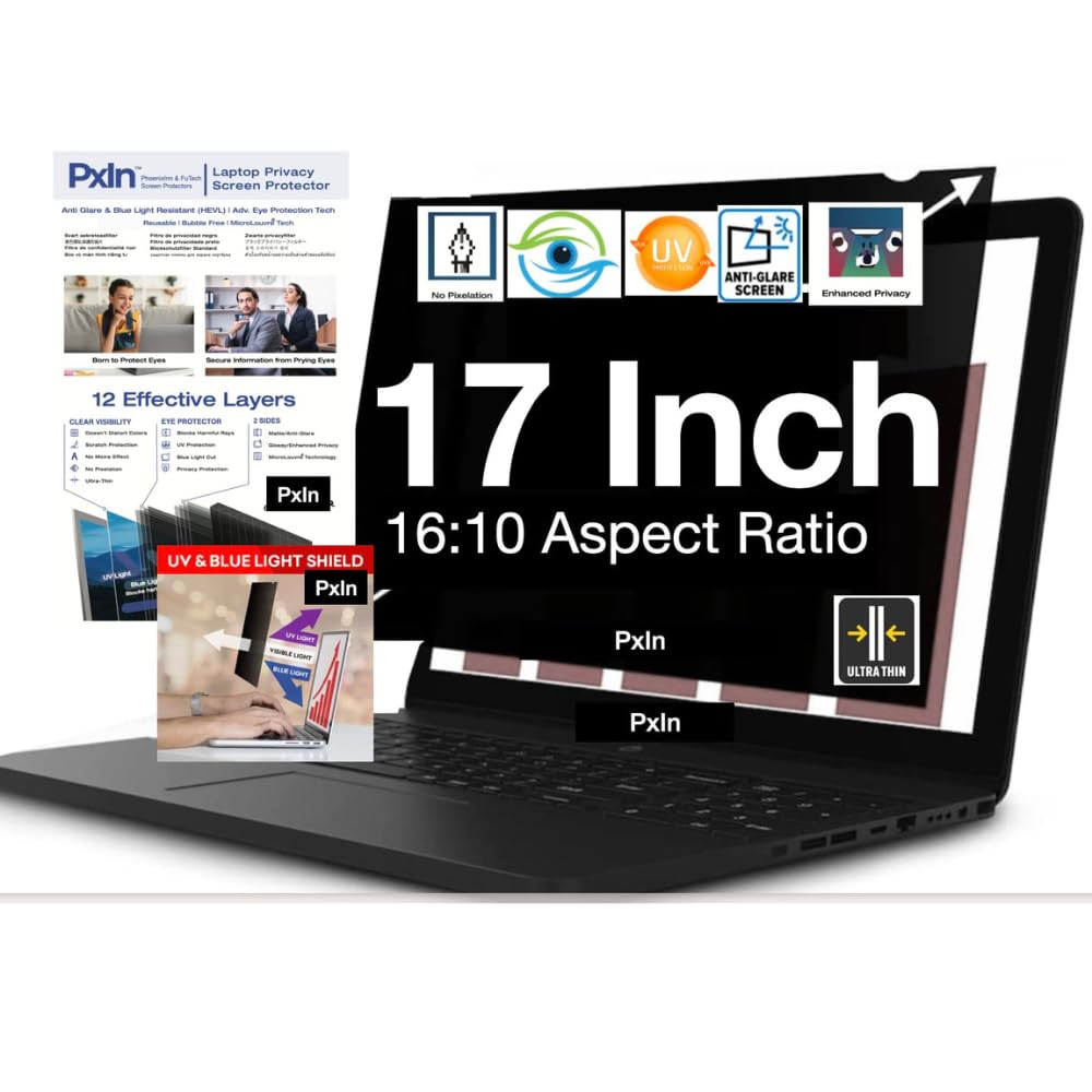PxIn 17 Inch (16:10) Privacy Screen Filter - NO Eye Strain | Anti-Blue Light + Anti-Glare | No Dry Eyes | Privacy Screen Protector (B0BZD8V54X) Amazon Price History, Amazon Price Tracker