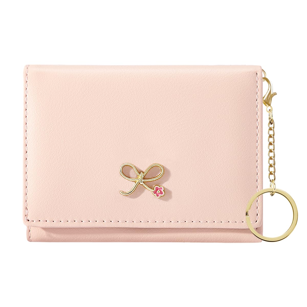 Sunwel Fashion Cute Coquette Bow Wallet with Key-chain Aesthetic Card Holder ID Window for Women Girls (271PINK)