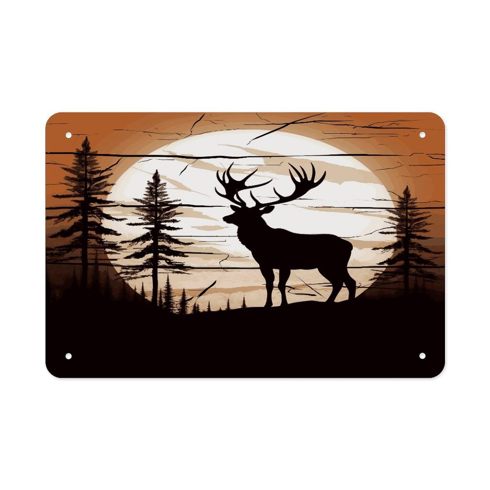 LDGSUPH Wild Elk Silhouette Metal Tin Sign Wall Art Prints Folded Edge Iron Sheet Painting with Holes for Wall Prints Decorative Picture Metal Signboard Decor Painting Wall Decor