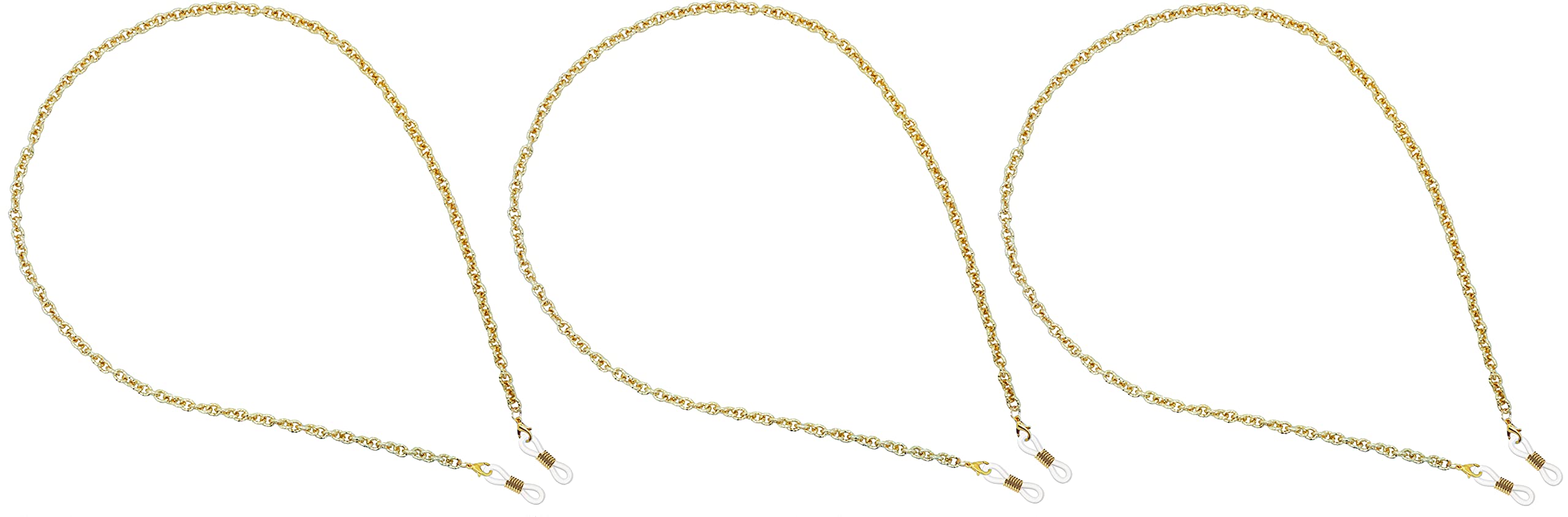 GoOpticians Metal Spectacle Chain With Lobster Claw Replaceable Silicone Hoop/Tensioners + 2 Spare Hoops (Chunky Gold x3)