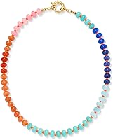 CLASSYZINT Boho Rainbow Beaded Choker Necklace for Women - Natural Amber Gemstone Statement Necklace 17.3"