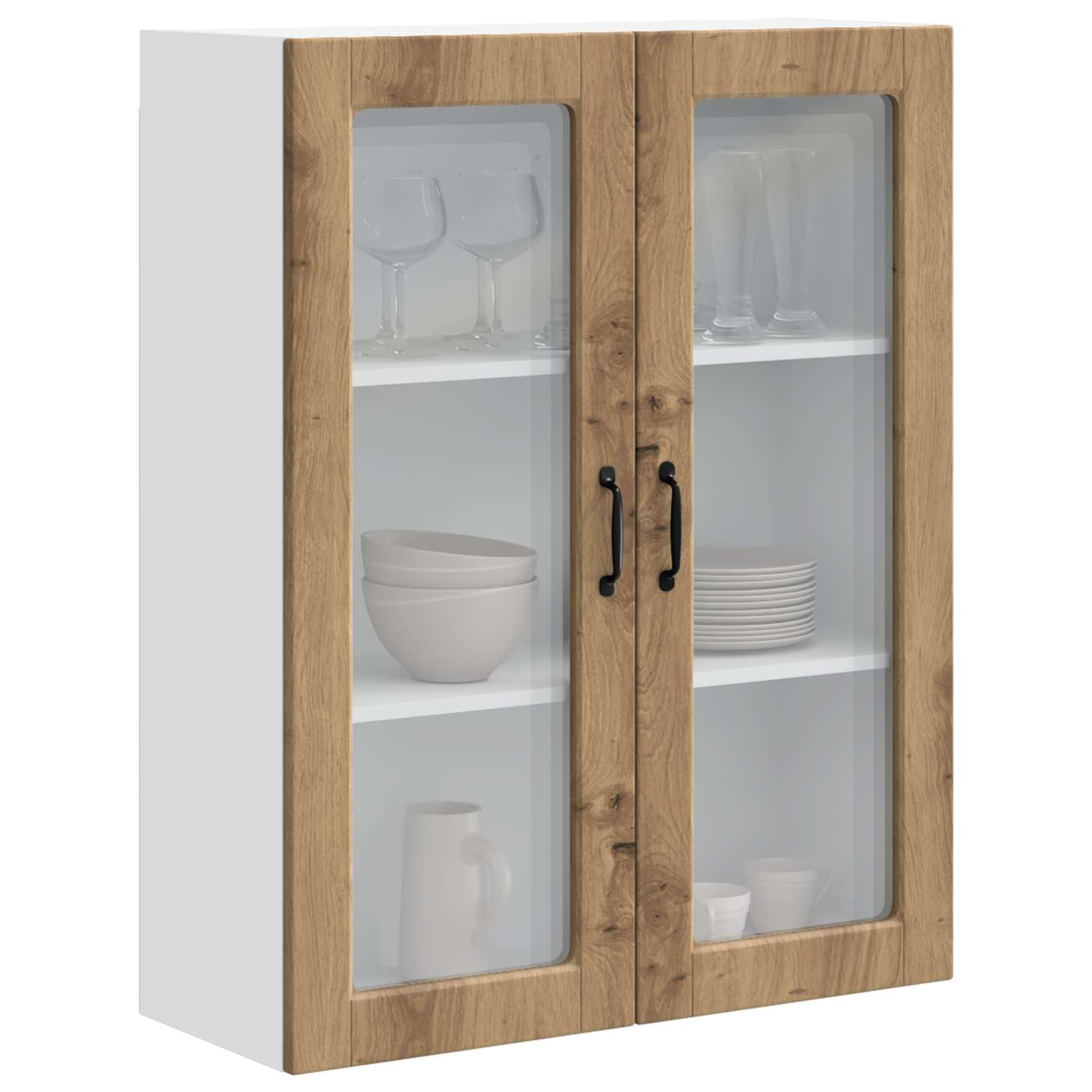 vidaXL Wall Glass Cabinet PORTO Artisan Oak 80 x 31 x 100 cm, Modern, Durable Wooden Kitchen Cabinet, Wall-Mounted Storage, Compact Design, Functional Organization, Engineered Wood Furniture