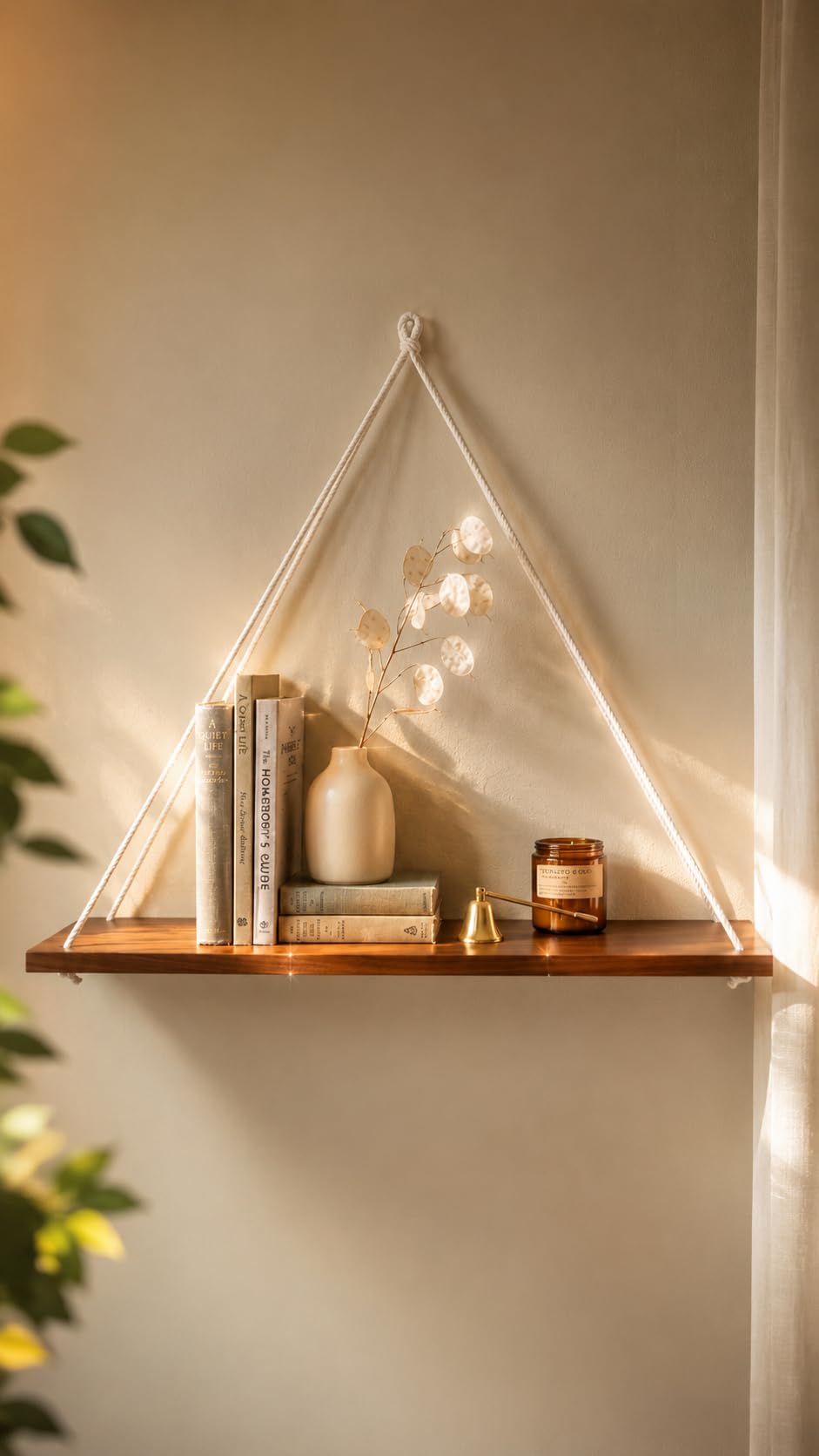 Hanging Shelf with Adjustable Rope | Lightweight Premium Wooden Wall Shelf | Edge Banded Finish | Stylish Wall Decor for Bedroom, Living Room & Kitchen (1 Pcs)-image-8