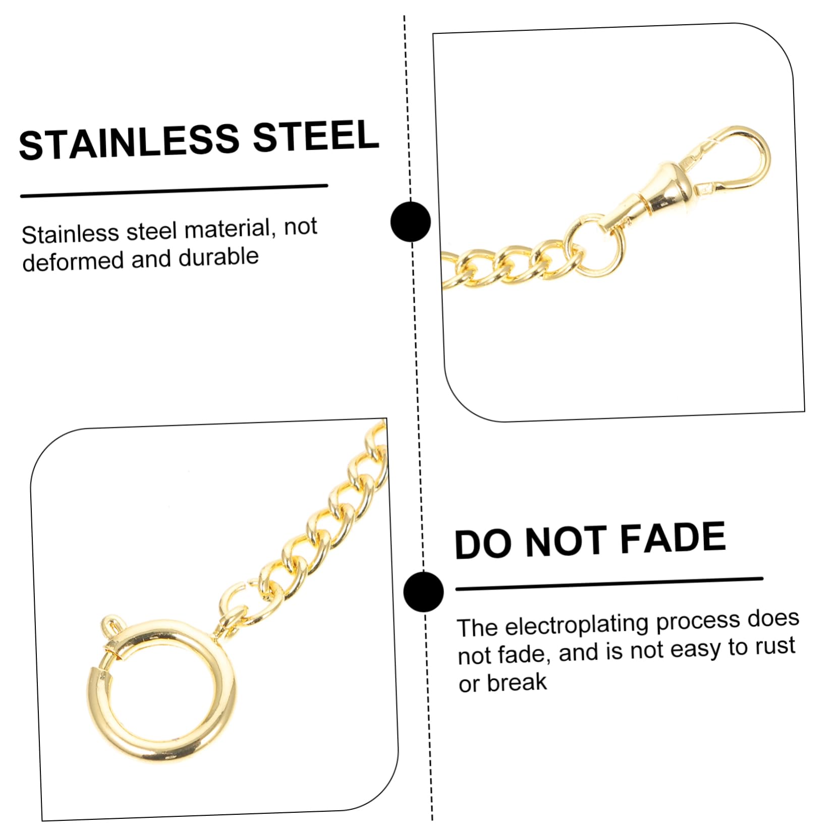 PACKOVE Golden Pocket Watch Chain Electroplated Metal Accessory for Clothing Jeans Handbags and Jackets for Casual Formal Wear for Special Occasions