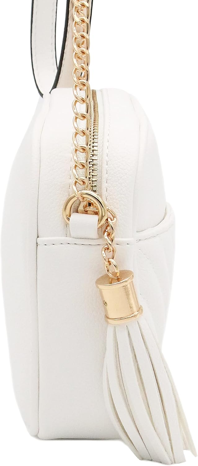 FashionPuzzle Chevron Quilted Crossbody Camera Bag with Chain Strap and Tassel - Image 4