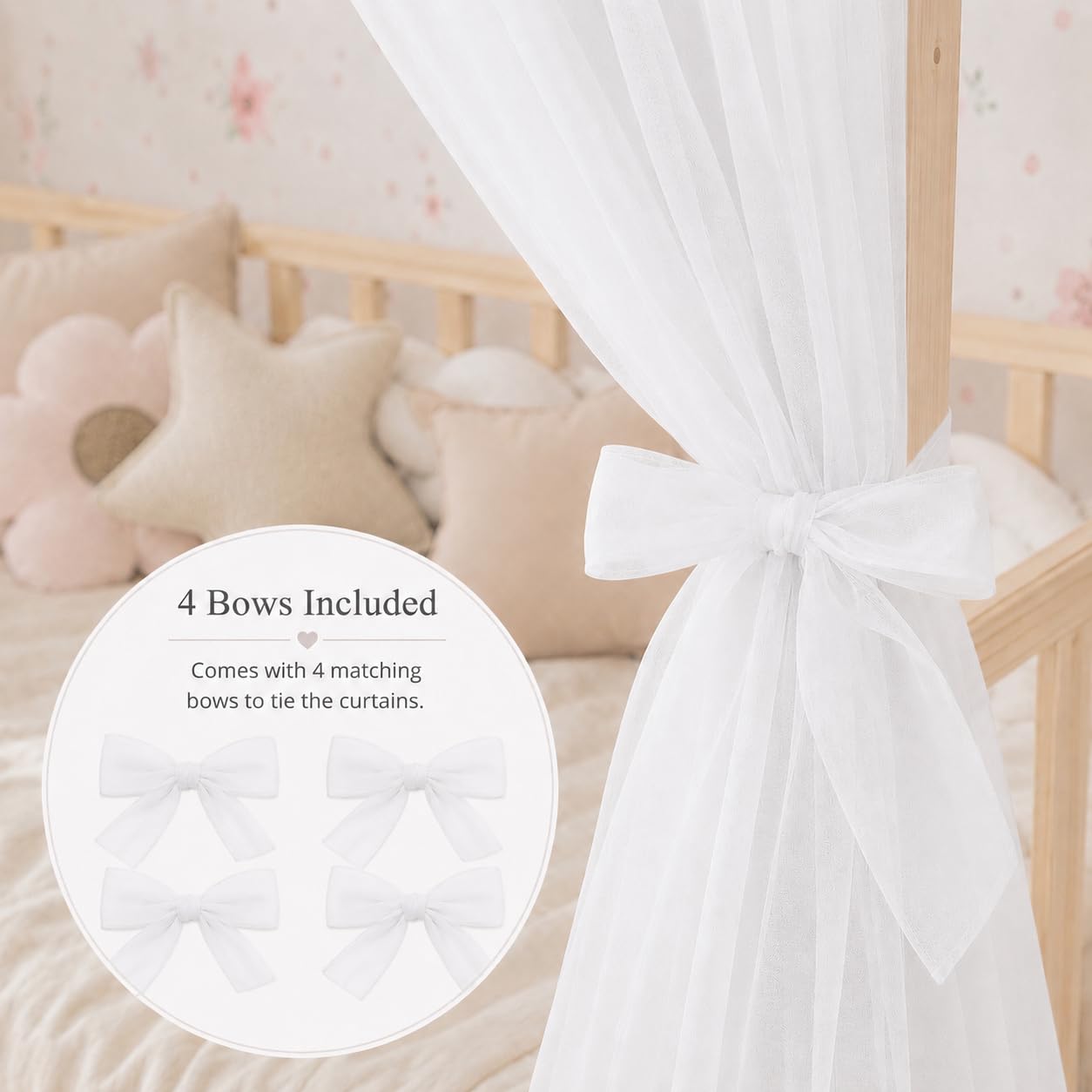 Baby Fancyroom Letto a baldacchino, per camera dei bambini, colore bianco/ecru per lettino, cameretta dei bambini, baldacchino, tenda da letto per ragazze, camera della principessa (con 5 farfalle