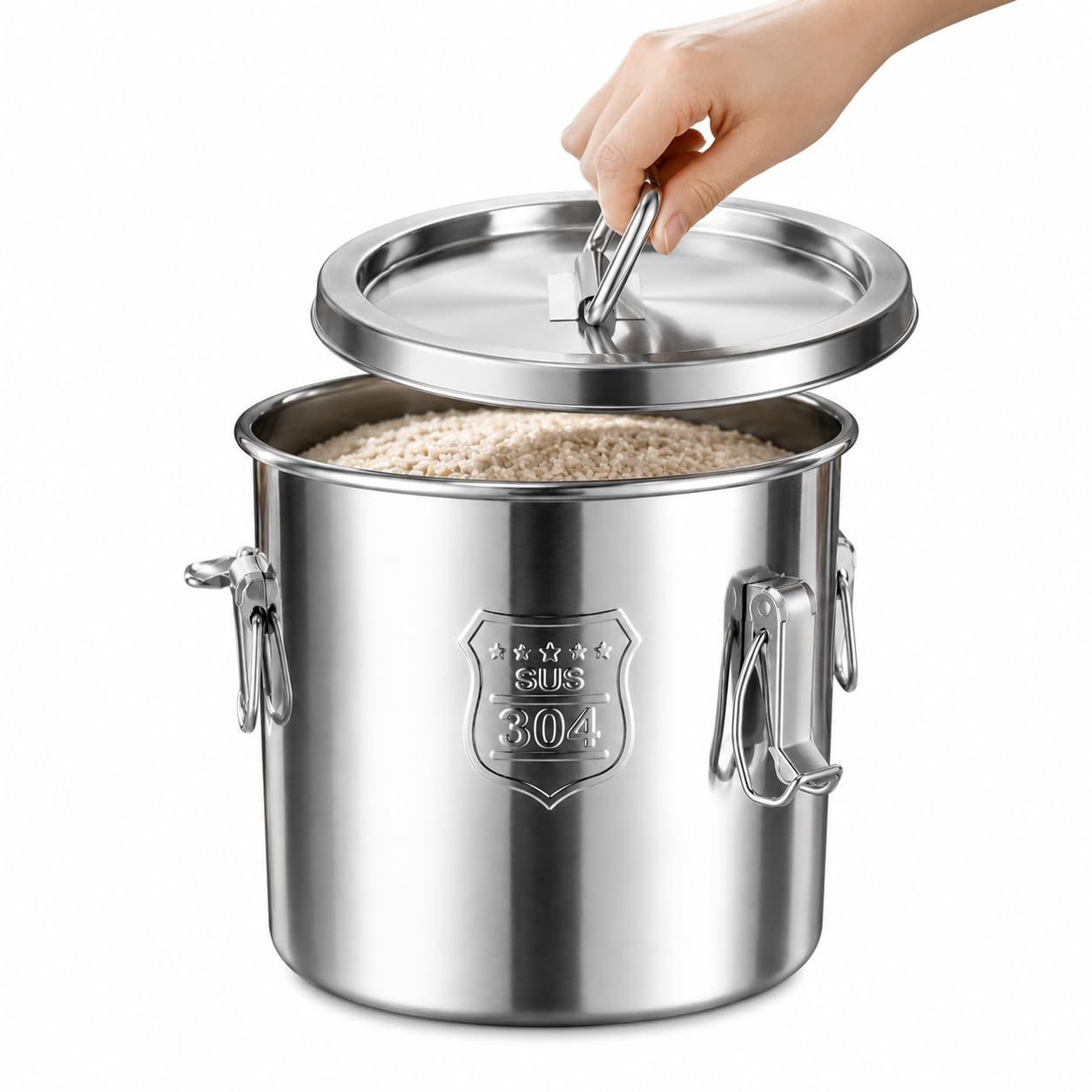 6L Edelstahl Behälter mit Deckel, Luftdichter Vorratsbehälter aus 304 Edelstahl für Reis & Mehl, Gastro Behälter Metallcontainer für Küche & Gastro, Reis Aufbewahrung, Silber