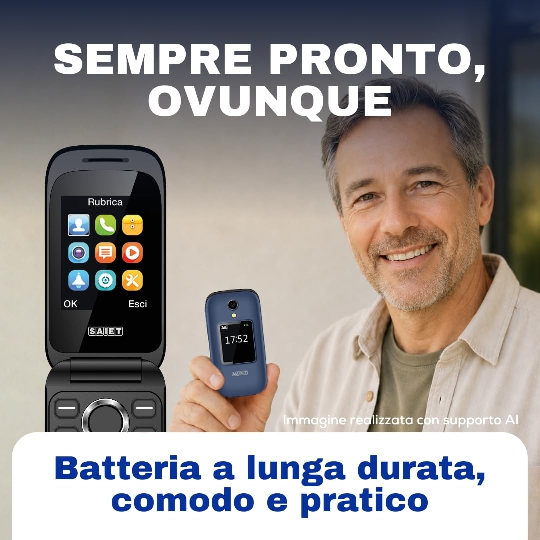 SAIET LIKE MC21 Cellulare Flip con Doppio Display a Colori, Tasti Grandi