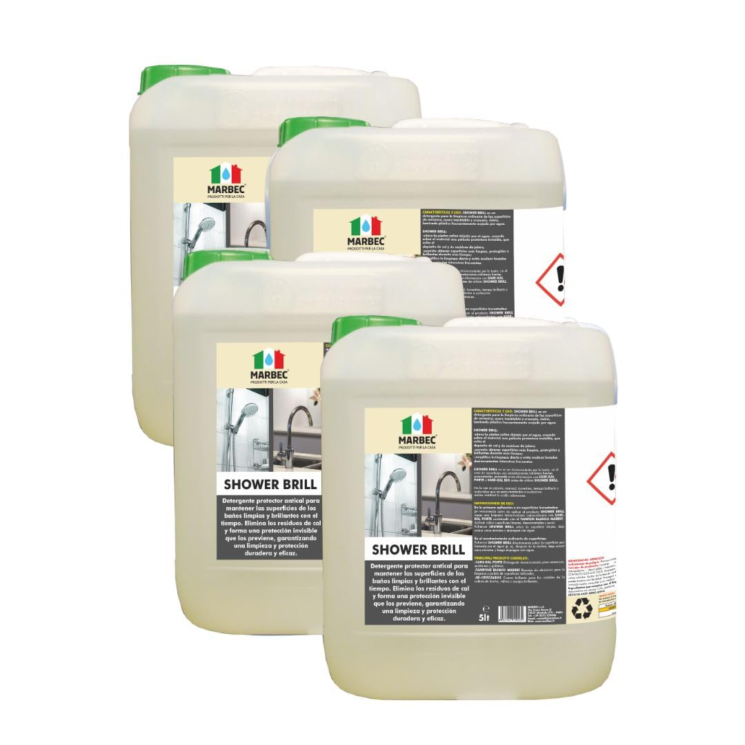 MARBEC SHOWER BRILL 5LTX4STCK Schützender Anti-Kalk-Aufheller für Badarmaturen, Duschkabinen und Keramik