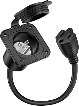 Bumbee 15 Amp AC Port Plug - 125V Power Inlet Socket with 18 Inch Extension Cord, Shore Power Inlet Plug RV Plugs for Outdoor RV Travel