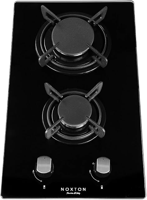 NOXTON Built-in 30cm 2 Burner Gas Hob Domino Black Glass Cooker with LPG Kit &FFD [Energy Class A+]