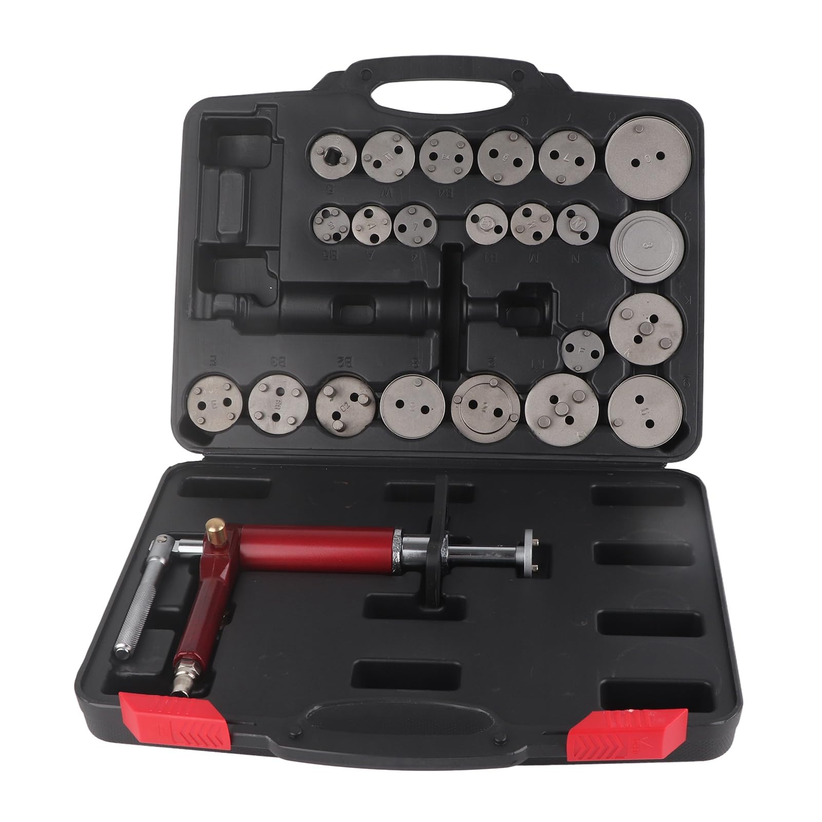 Kit de herramientas de retroceso de pistón de freno de 24 piezas, 45 acero 118 psi, herramienta de rebobinado de compresión de pistón de freno universal, pinza de freno neumática