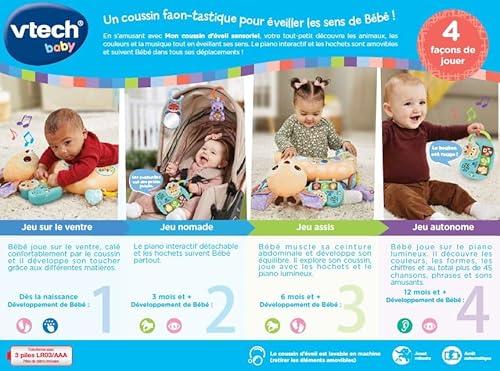 VTech Mon Coussin d'Éveil Sensoriel Coussin de Jeu Musical et Évolutif Jouet d'Activité et de Développement Piano Lumineux Hochets Cadeau de Naissance Bébé Dès Contenu en Français - vue 8