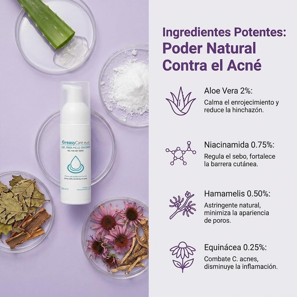Greasycare Plus Pack | Limpiador Facial en Espuma | Piel Sensible | Control de Sebo | Limpieza Profunda de Poros | Aloe Vera | Niacinamida | Hamamelis y Equinácea | Cuidado Diario (X4)