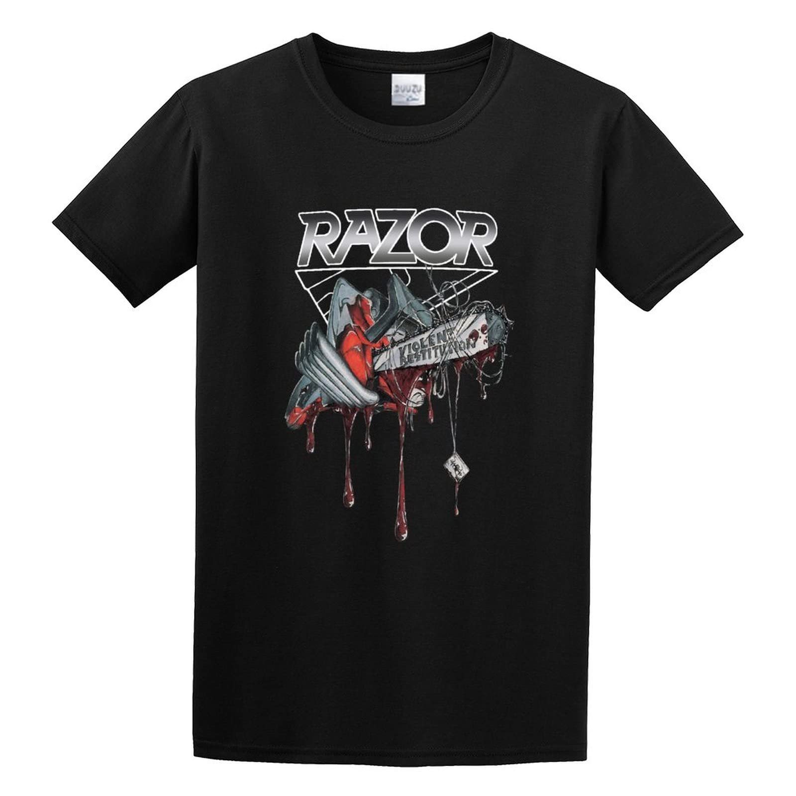 Haiuikik Unisex Black Razor Violent Restitution Mens Cotton Short Sleeved Shirts Size Xxl