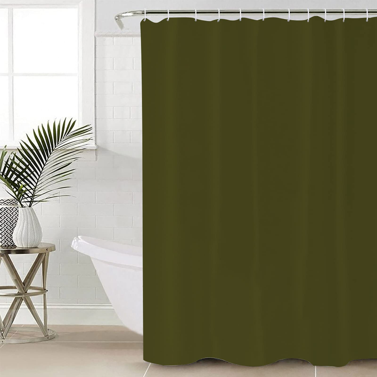 EZON-CH Shower Curtains for Bathroom, Solid Color Dark Olive Green Shower Curtain Set Polyester Waterproof Fabric Bath Curtain with Hooks for Home