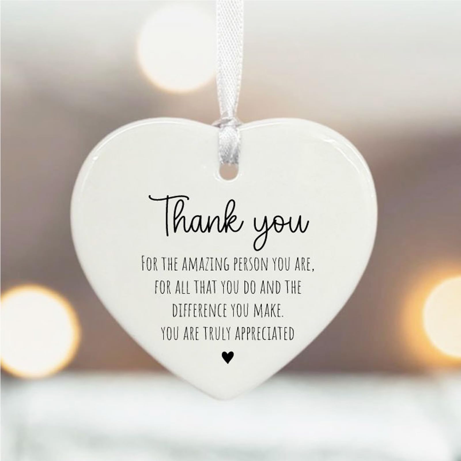 Luck and Luck Personalised Porcelain Botanical Heart, Thank You Gift, Custom Hanging Heart Keepsake, Ceramic Heart Ornament, Porcelain Gift