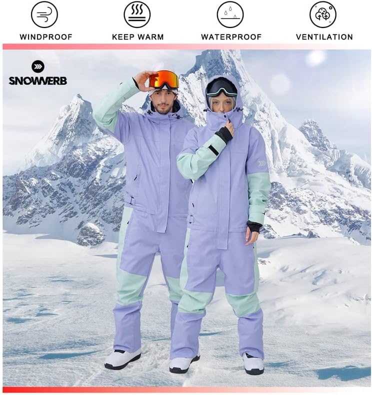 Miniatura 2 de Snowverb - Traje de nieve de una pieza para hombre y mujer, para snowboard, impermeable, para esquí, invierno, al aire libre, unisex, trajes de nieve