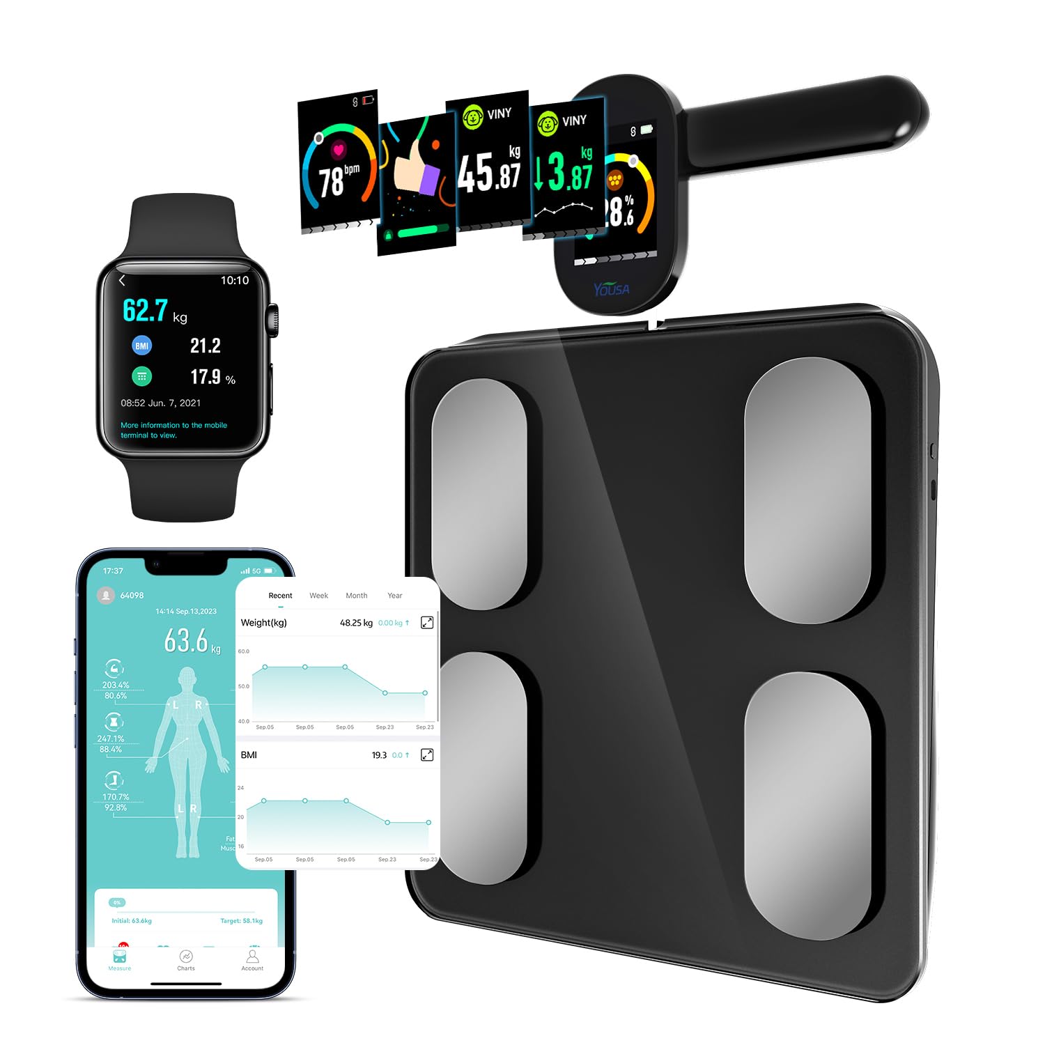 Digital Bathroom Scale for Body Weight, 8 Electrode Digital Weight Scale, 29 Measurements, Body Composition Analyzer with Bluetooth Health Monitor Weight Muscle