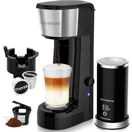 Amazon.com: Sincreative - Cafetera con espumador de leche, cafetera para  café latte o capuchino, con espumador de leche, cafetera compacta para  preparar un solo café con cápsulas K Cup o café molido.