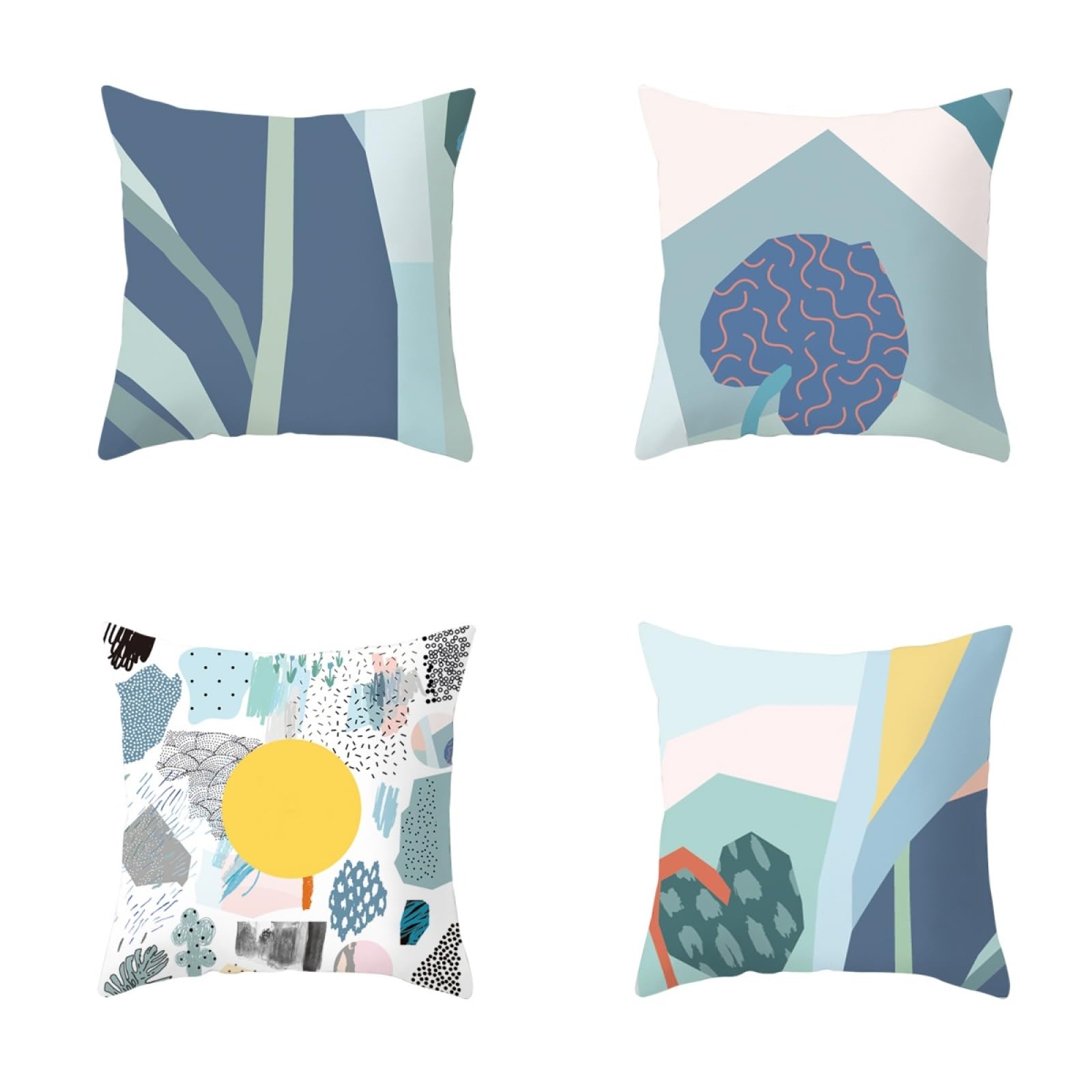 Cushion Covers Blue Yellow Pink Pillow Cases 4 Pack Sofa Cushions 45x45cm