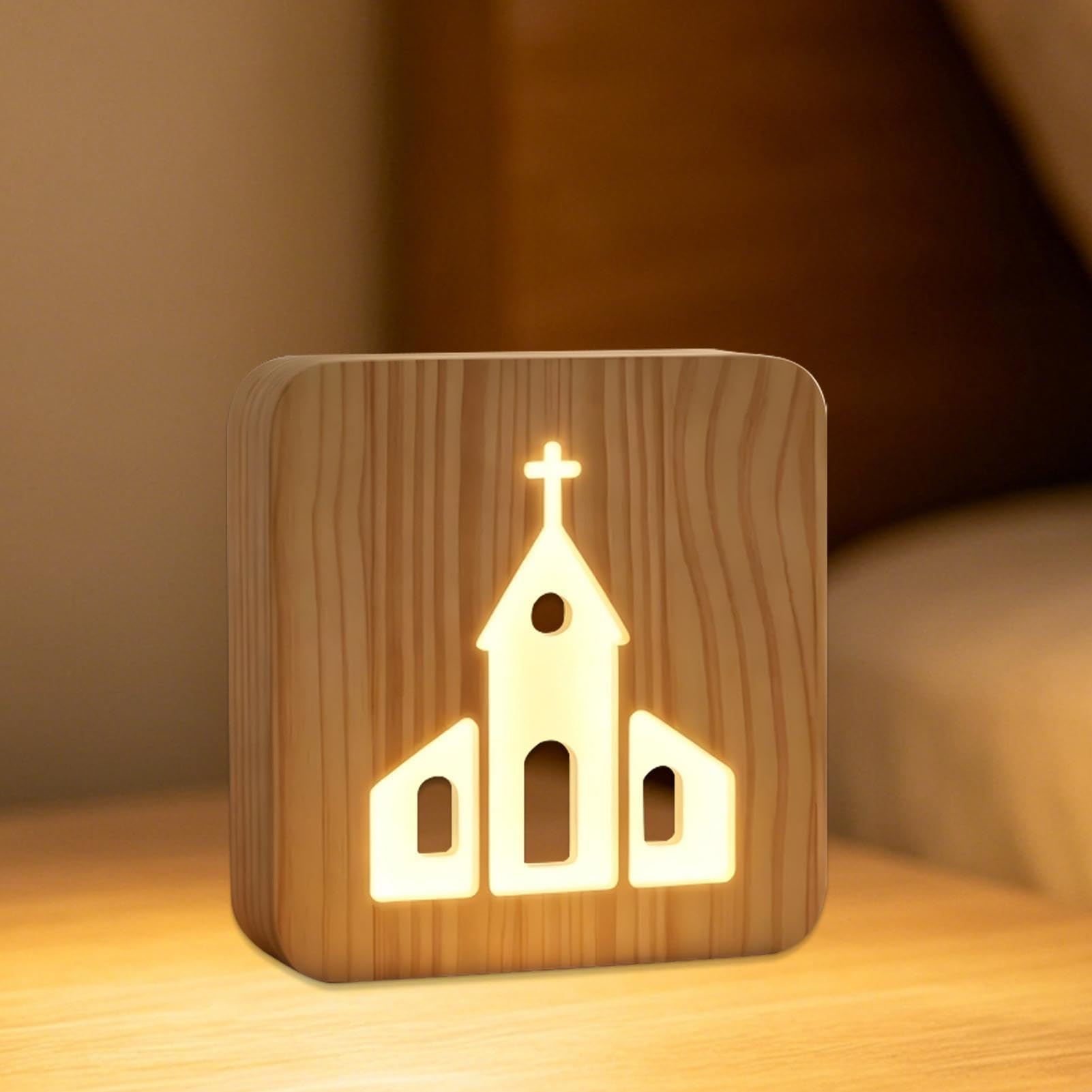 Lampki Nocne Dla Dzieci Drewniana, Urocza Dekoracja LED USB z 3 Poziomami
