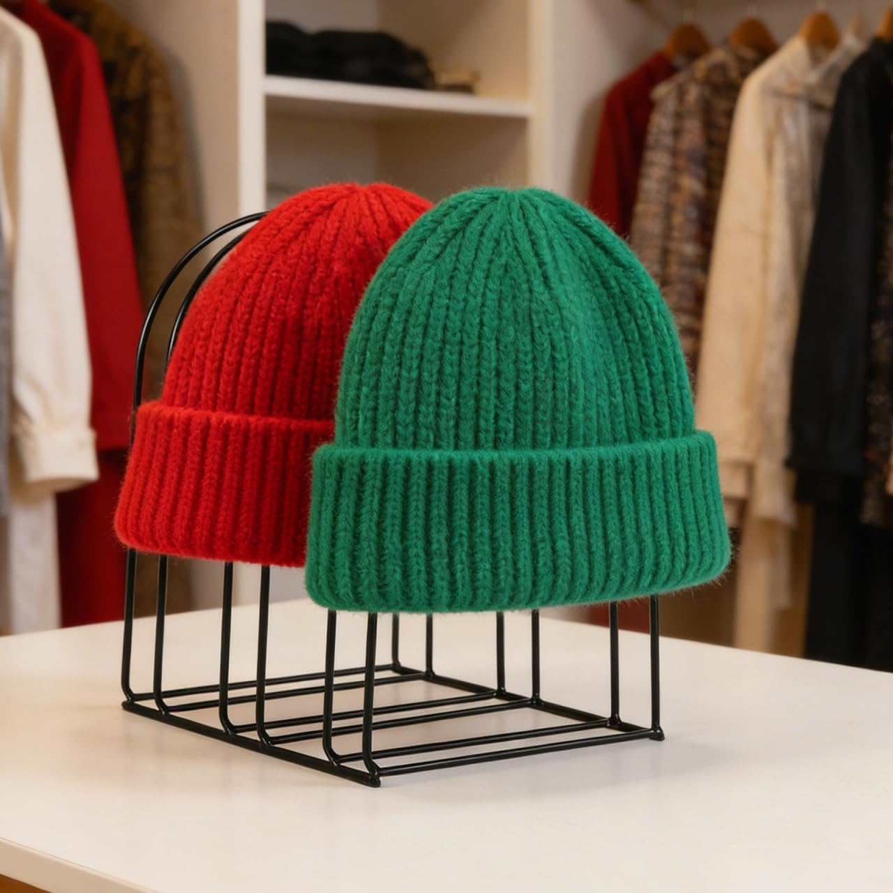 Ciieeo Beanie Hat Storage Rack - Iron Wire Woolen Hat Organizer Stand for Shelf Winter Display Holder for Closet and Counter 2-Pack Compact 9X8X6.3 Inch Room Decor