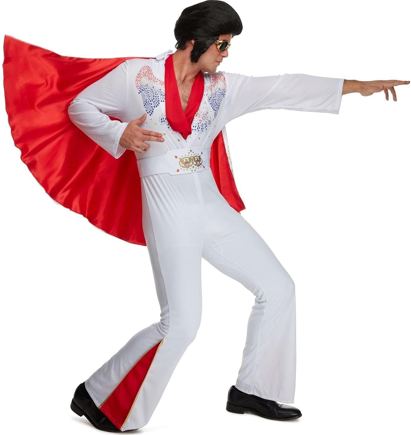 Morph, 70s Rockstar Costume, Halloween Costume | White All-in-one Jumpsuit with an Attached Red Cape Included, Perfect for Halloween, Great for Fancy Dress