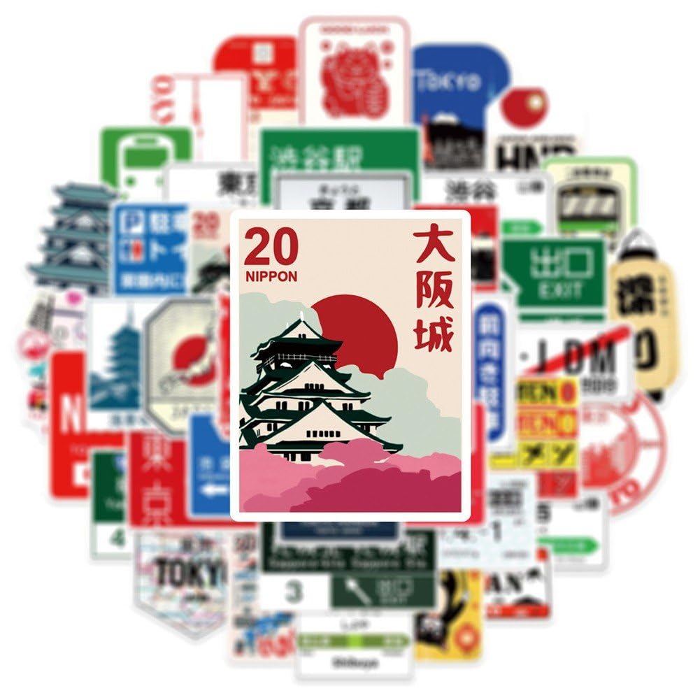 100 japońskich naklejek z motywem symbolu Tokio, grafika z kreskówki, zawieszki podróżne, naklejki na laptopa, notatnik, bagaż, dekoracja "zrób to sam"