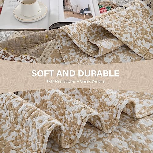 SahSahCasa 100% Cotton 128"x120" Oversized California King XL Bedspread Coverlet Quilt Set, Cal King Quilted Bedspread Extra Large Quilt, Floral Bed Spread Lightweight Comforter, 3pc, Brown/Grey — view 6