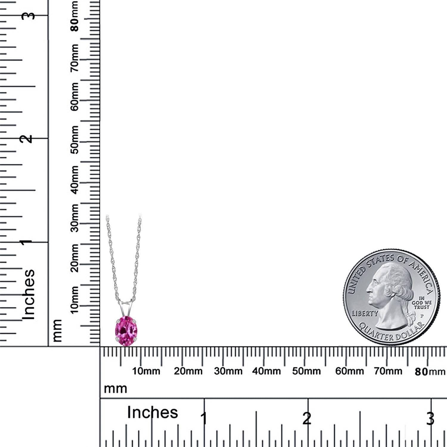 Gem Stone King 0.90 Ct Oval Pink Created Sapphire 14K White Gold Pendant with Chain - Image 6