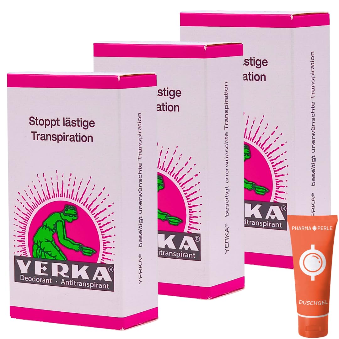 YERKA Deodorant Antitranspirant 3x 50 ml I Schutz bei starkem Schwitzen I Duftneutrales Deo, ohne Alkohol & Konservierungsstoffe I Für Achseln, Hände & Füße I Spar-Set plus Pharma Perle give-away