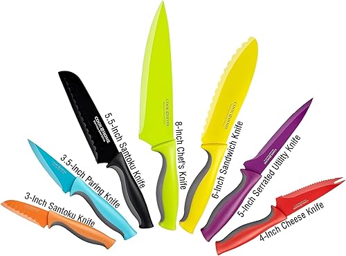 Miniatura 3 de Cook N Home Juego de cuchillos de acero inoxidable de carbono recubierto de 14 piezas con fundas, multicolor