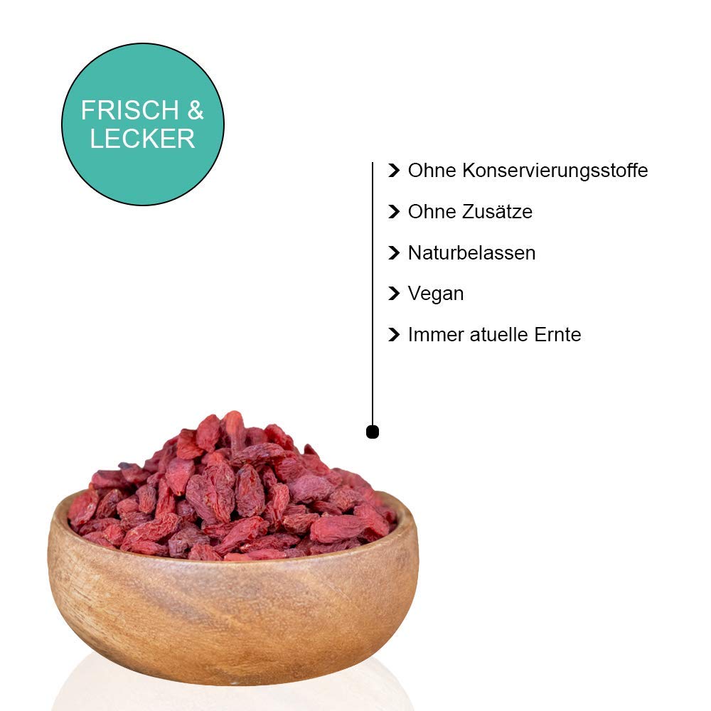 Goji Beeren getrocknet ungeschwefelt naturbelassen Gojibeeren ungezuckert Rohkost wiederverschließbare Verpackung 1kg bis 5kg (2,5kg)