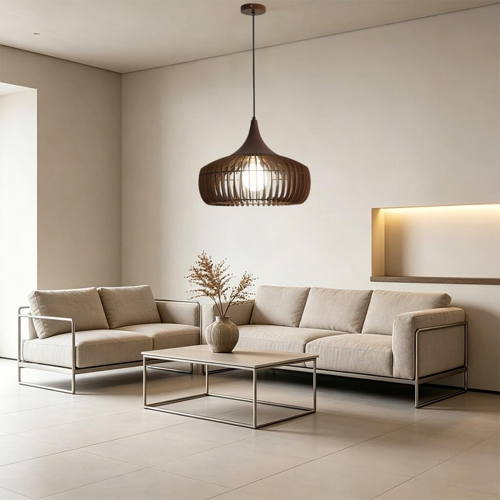 Lampa Wisząca Stylu Boho Vintage Wisząca Lampa Litego Drewna E27 Oświetlenie Stylu Japońskim Klatką Dla Ptaków Jako Abażur Do Jadalni Salonu Sypialni Domków Wakacyjnych Strefy Czytania