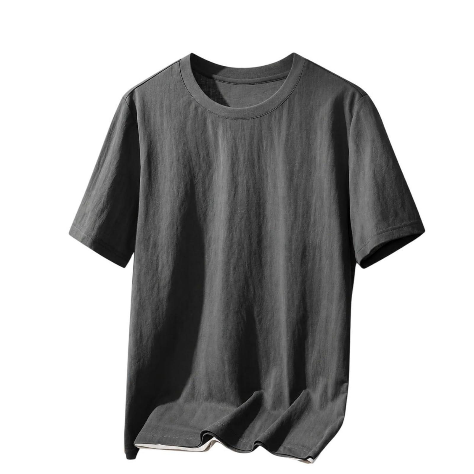 Camiseta de manga corta para hombre, cuello redondo, mezcla de lino y algodón, para vacaciones, uso diario e informal