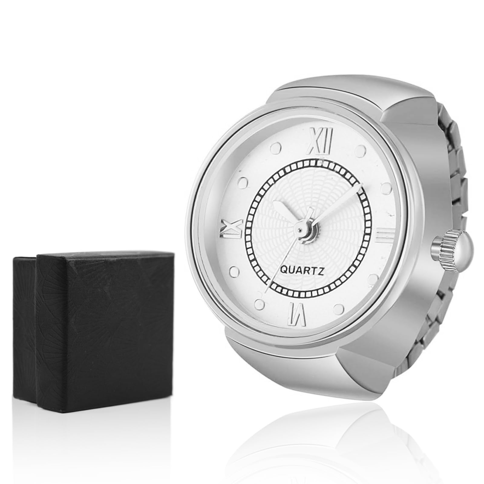 SANNIDHI® Ring Watch for Women Stylish Mini Finger Watch for Women Stretchy Band Deluxe Watch Ring with Gift Box Jewellery Accessories Birthday Gift for Girls, Women, Wife, Girlfriend - Silvercolor (B0CX951L3M) Amazon Price History, Amazon Price Tracker