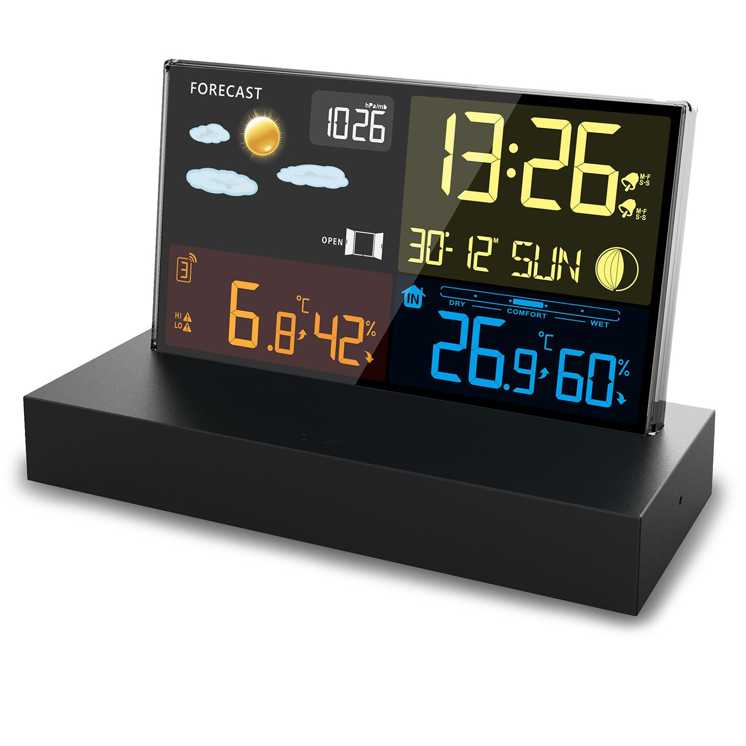 Berdsen Wetterstation Thermometer Innen Außen Kabellos Digital Hygrometer DCF Barometer Schwarz